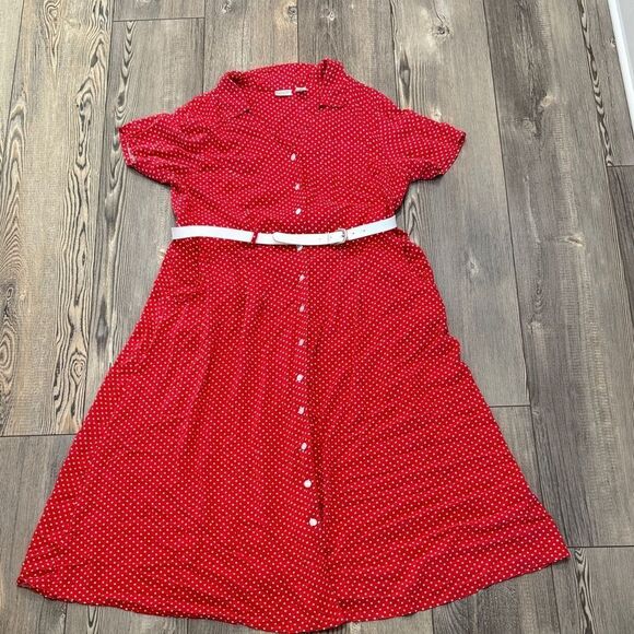 Erika Dresses & Skirts - Erika Red Polka Dot Button Down Dress